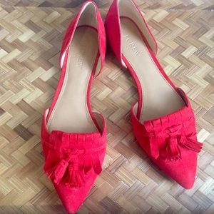 J. Crew Red Pointed-Toe Flats with Tassels